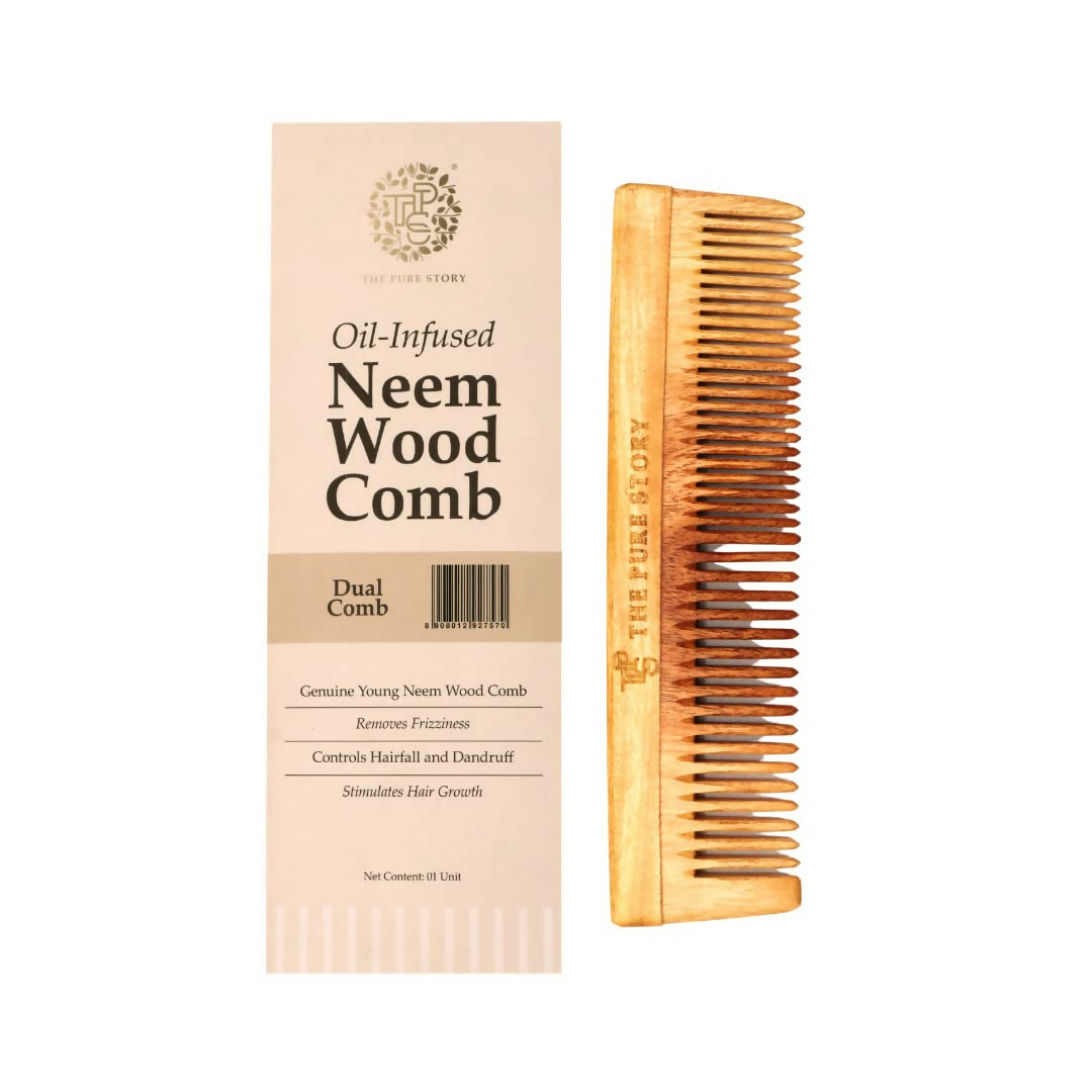 The Pure Story Oil Infused Neem Wood Dual Comb | Grocsy