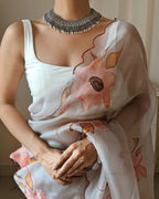 Vamsee Pinki Khatali Grey Organza Saree | Grocsy