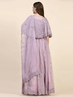 Purple Silk Embroidered Poncho Pattern Top & Lehenga with Dupatta - Tanya | Grocsy
