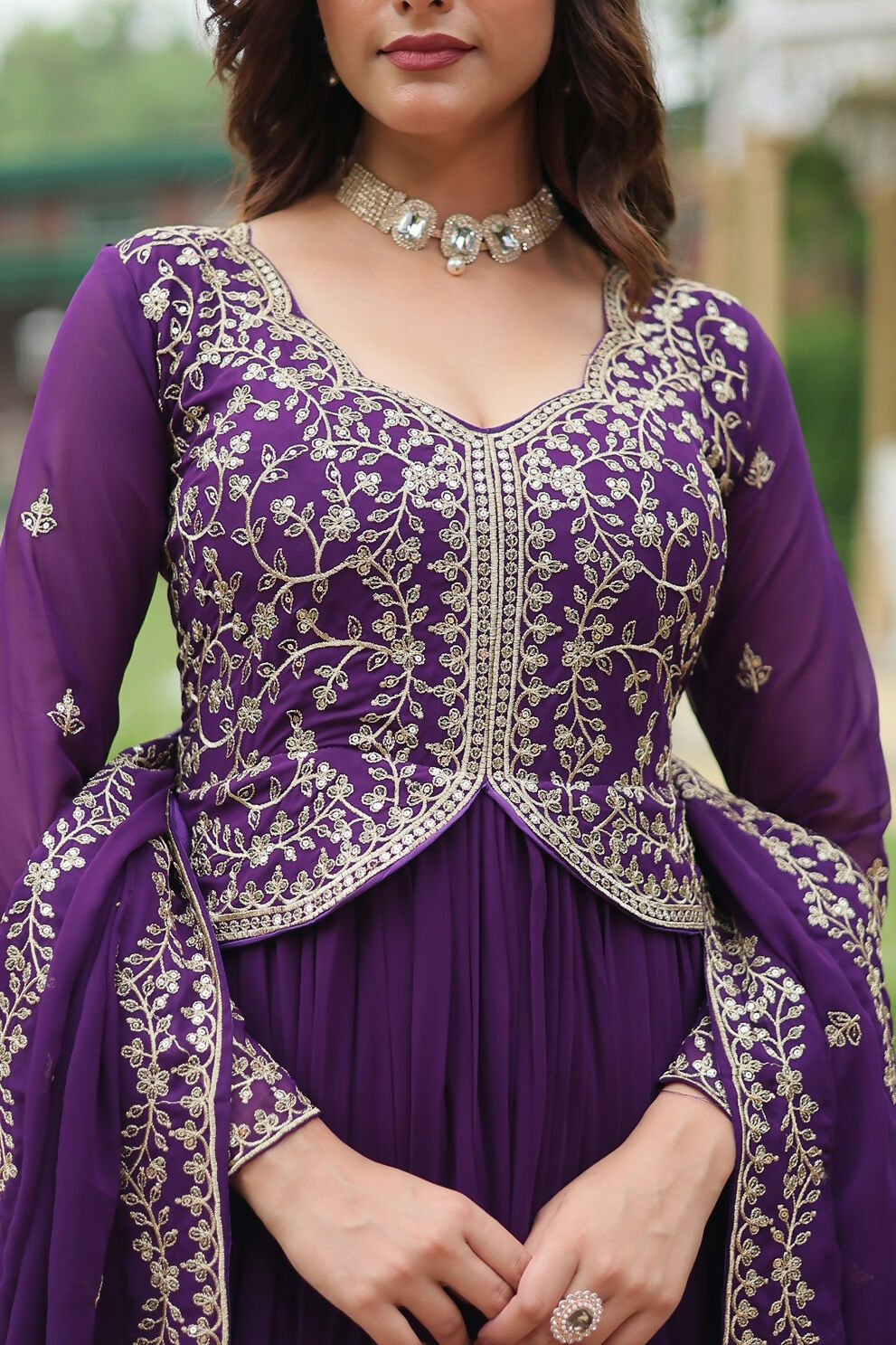 Joban Fashion Purple Georgette Sequence Embroidery Work Kurta Set | Grocsy