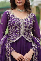 Joban Fashion Purple Georgette Sequence Embroidery Work Kurta Set | Grocsy