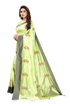 Vamika Parrot Green Crepe Embroidery Saree (Nirali Pista) | Grocsy