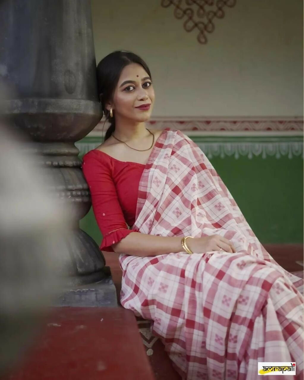 Exclusive Collection Beautiful Check Red Pure Cotton Woven Handloom Saree With Running Blouse Piece | Grocsy