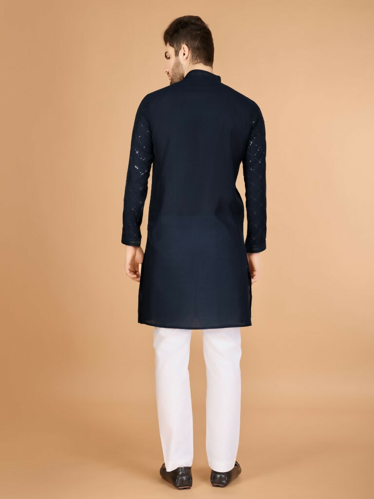 Vastranavya Navy Blue Exclusive Festival Wear Viscose Silk Thread & Sequence Embroidered Work Kurta with Dupatta | Grocsy