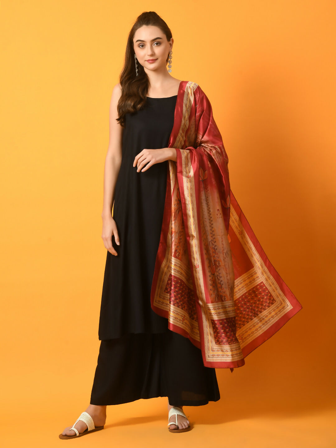 Myshka Women's Black Solid Anarkali Party Kurta Set With Printed Dupatta | Grocsy