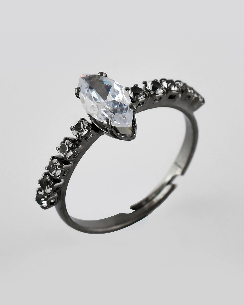 VOJ white CZ-detail Stainless Steel Cubic Zirconia Rhodium Plated Adjustable Finger Ring | Grocsy