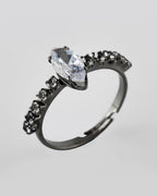 VOJ white CZ-detail Stainless Steel Cubic Zirconia Rhodium Plated Adjustable Finger Ring | Grocsy