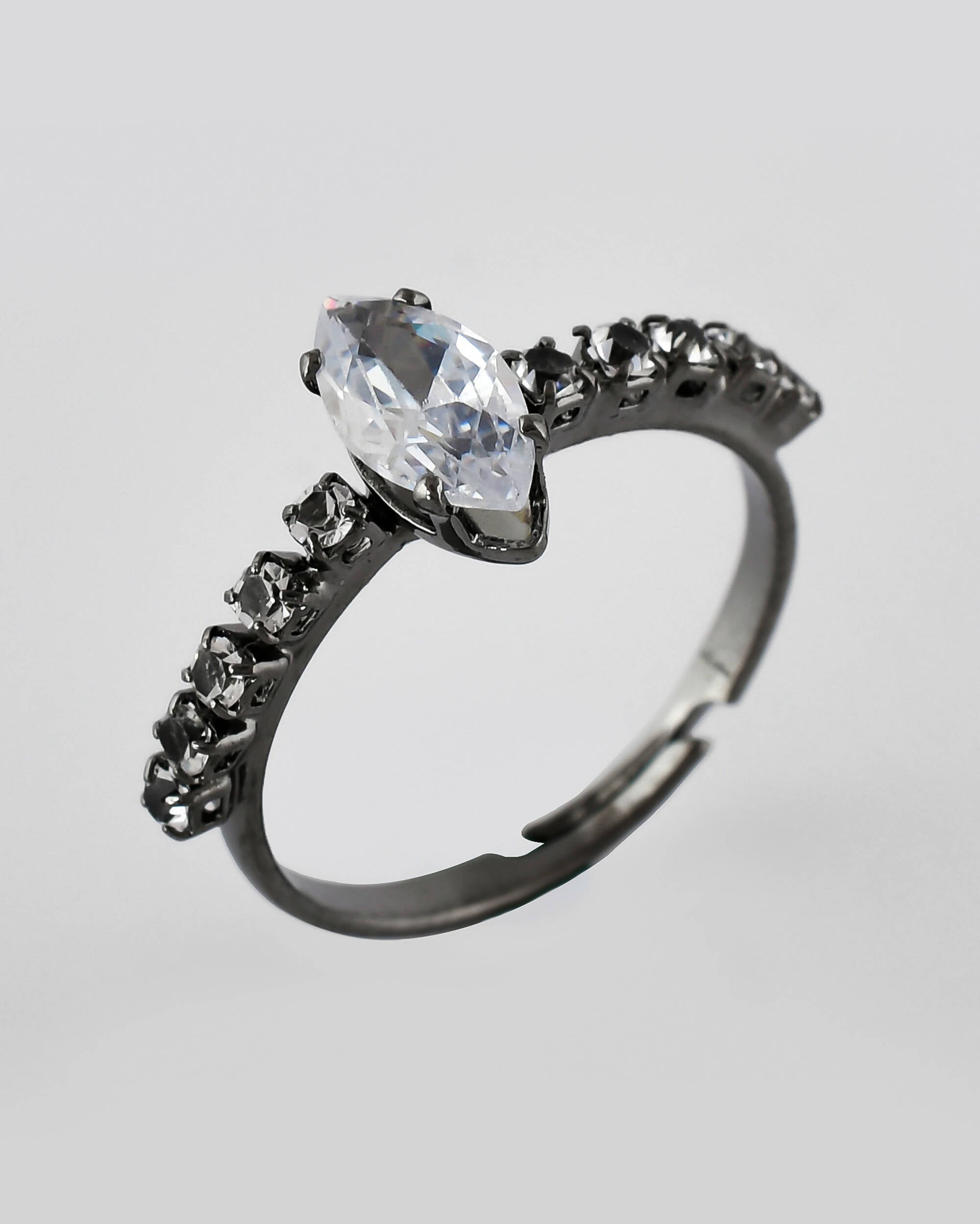VOJ white CZ-detail Stainless Steel Cubic Zirconia Rhodium Plated Adjustable Finger Ring | Grocsy