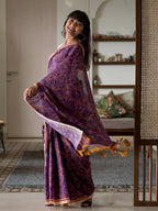 Suta Purple Floral Pure Cotton Saree | Grocsy
