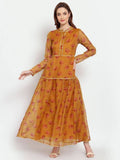 Myshka Women's Multi Printed Organza Full Sleeve Mandarin Neck Casual Dress | Grocsy