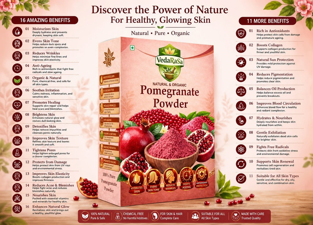 VedaRasa Pomegranate Powder For Glowing Skin & Immunity Boost Natural Fruit Powder | Grocsy