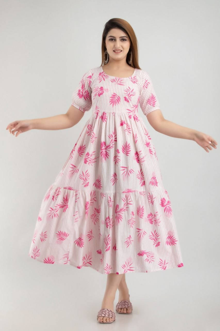 Vamika White and Pink Rayon Printed Beautiful Kurti | Grocsy