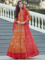 Partywear Designer Orange Heavy Soft Killer Silk Salwar Suit - Anbazaar | Grocsy