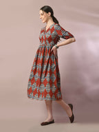 Myshka Women's Multi Printed Cotton V-Neck Empire Party Dress | Grocsy