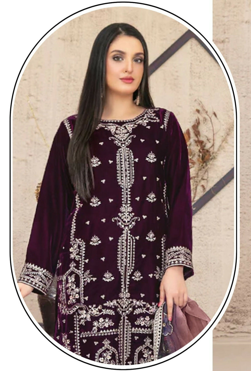 Anaita Purple Velvet Suit with Embroidery Sequence Work | Grocsy