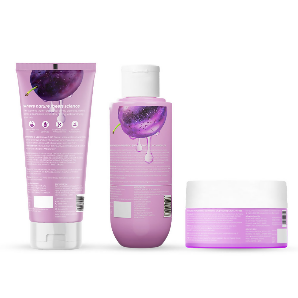 PLIX The Plant Fix Jamun Active Acne Regime With Cleanser, Body Wash & Moisturizer | Grocsy