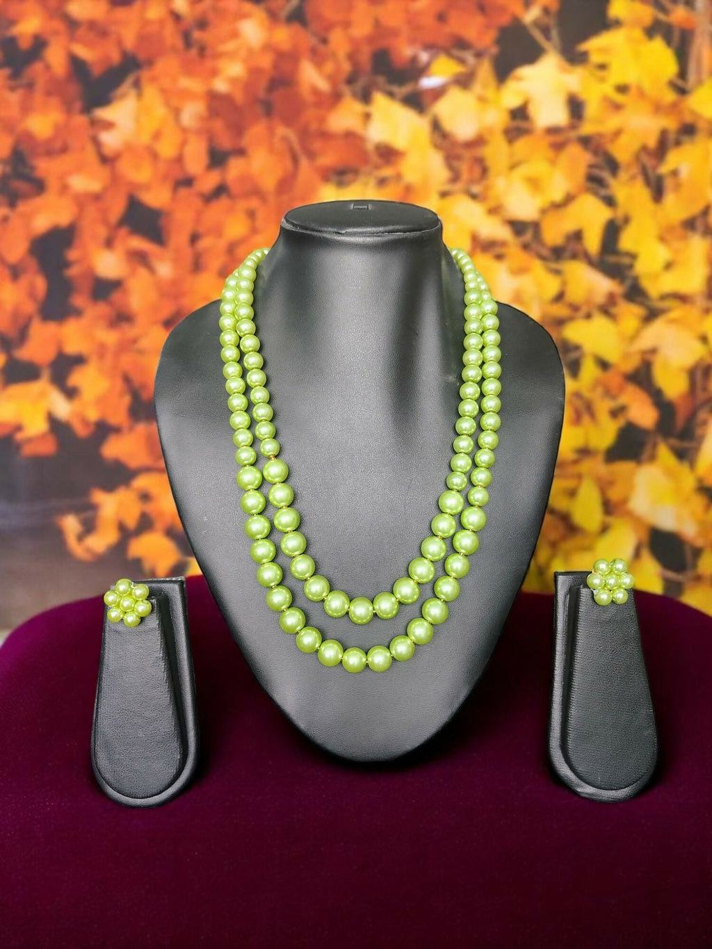 Inhanns Everyday Workwear Pearl Set (Double Layered Pearls) - Pista Green | Grocsy