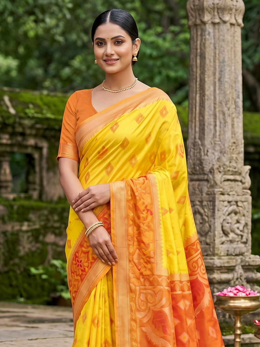 Shree Shyam Fashion Yellow Soft Silk Saree | Grocsy