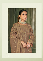 Beige Viscose Pasmina Mina Work Kurta & Bottom with Dupatta - Natasha | Grocsy