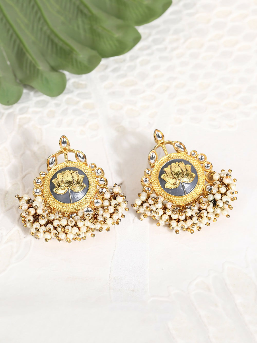 Joban Fashion Women Lotus Style Matte Gold Earrings | Grocsy