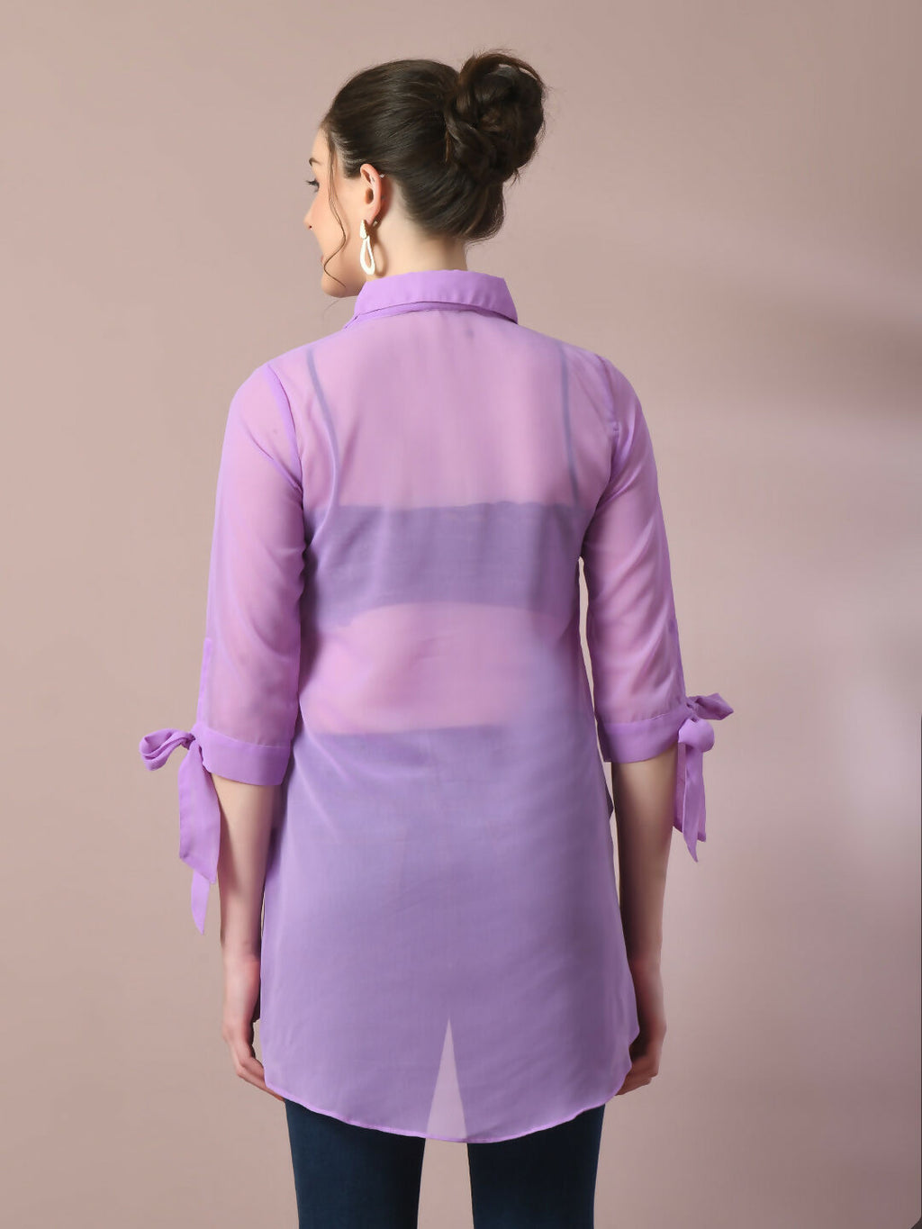 Myshka Women's Lavender Solid Georgette Longline Party Sheer Tunic | Grocsy