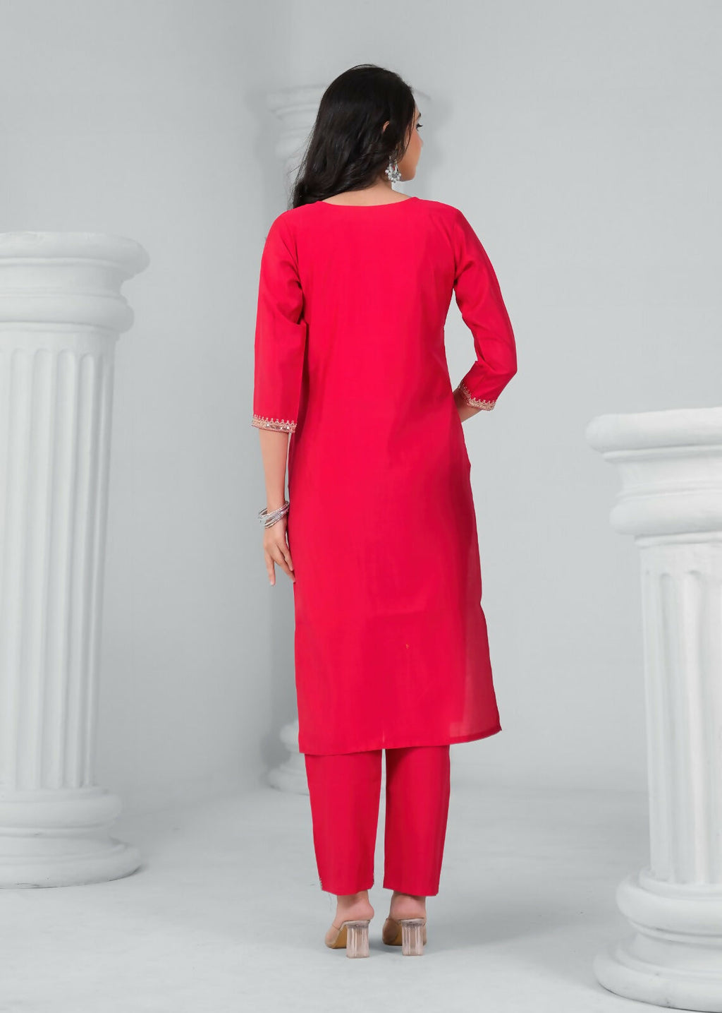 Ethnic Festive Wear Reyon Red Stitched Suit With Dupatta - Tanisha | Grocsy
