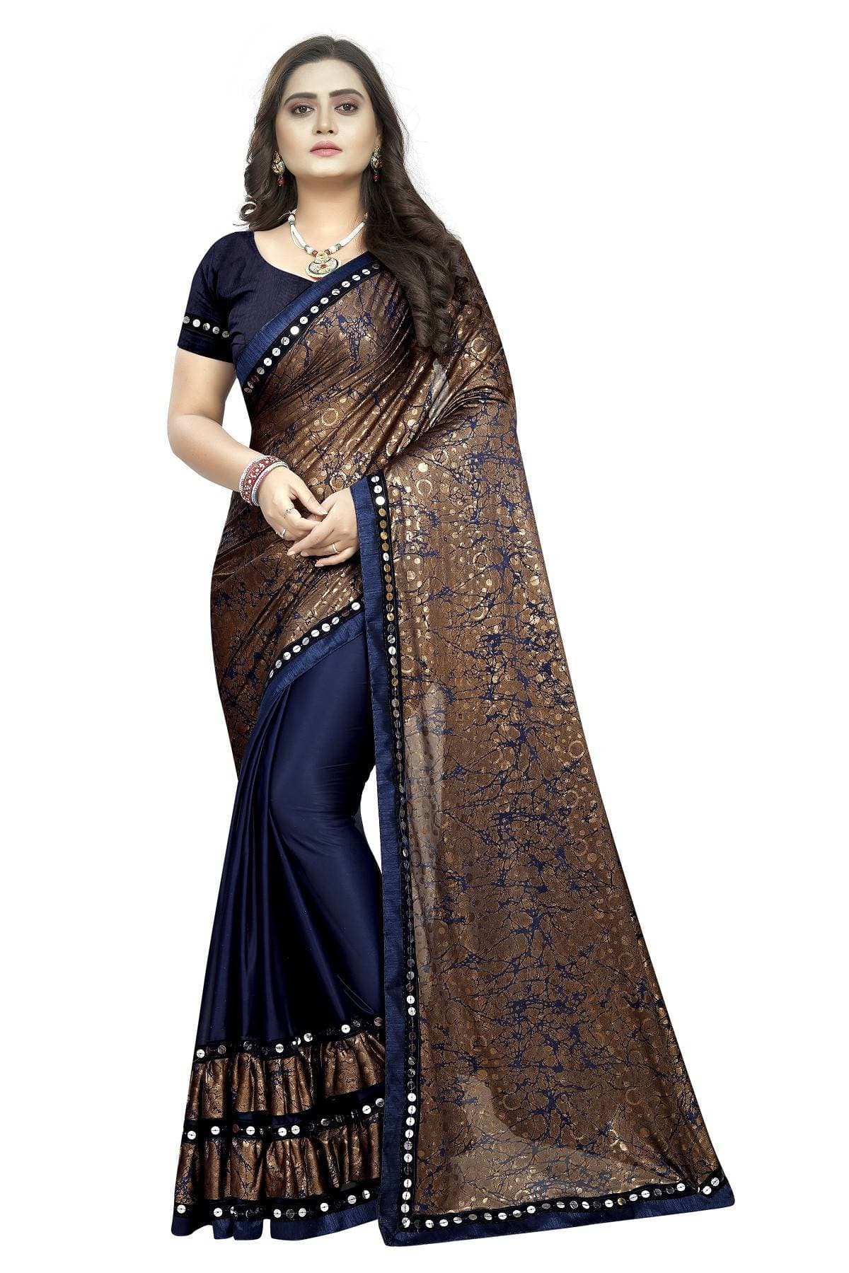 Vamika Navy Lycra Designer Saree | Grocsy