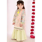 Little Bansi Girls Green Color Floral and lace Work Kurta with Sharara and Dupatta | Grocsy