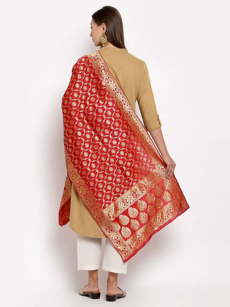 Myshka Women's Red Silk Print Casual Dupatta | Grocsy