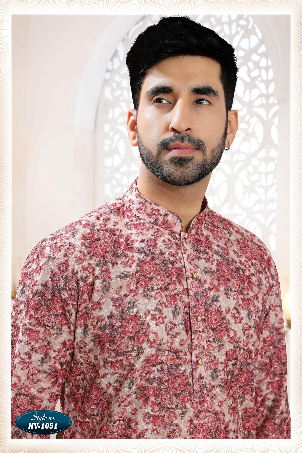 Joban Fashion Men's Pinkish Red Straight Rayon Thread Embroidery All Over Kurta Set | Grocsy