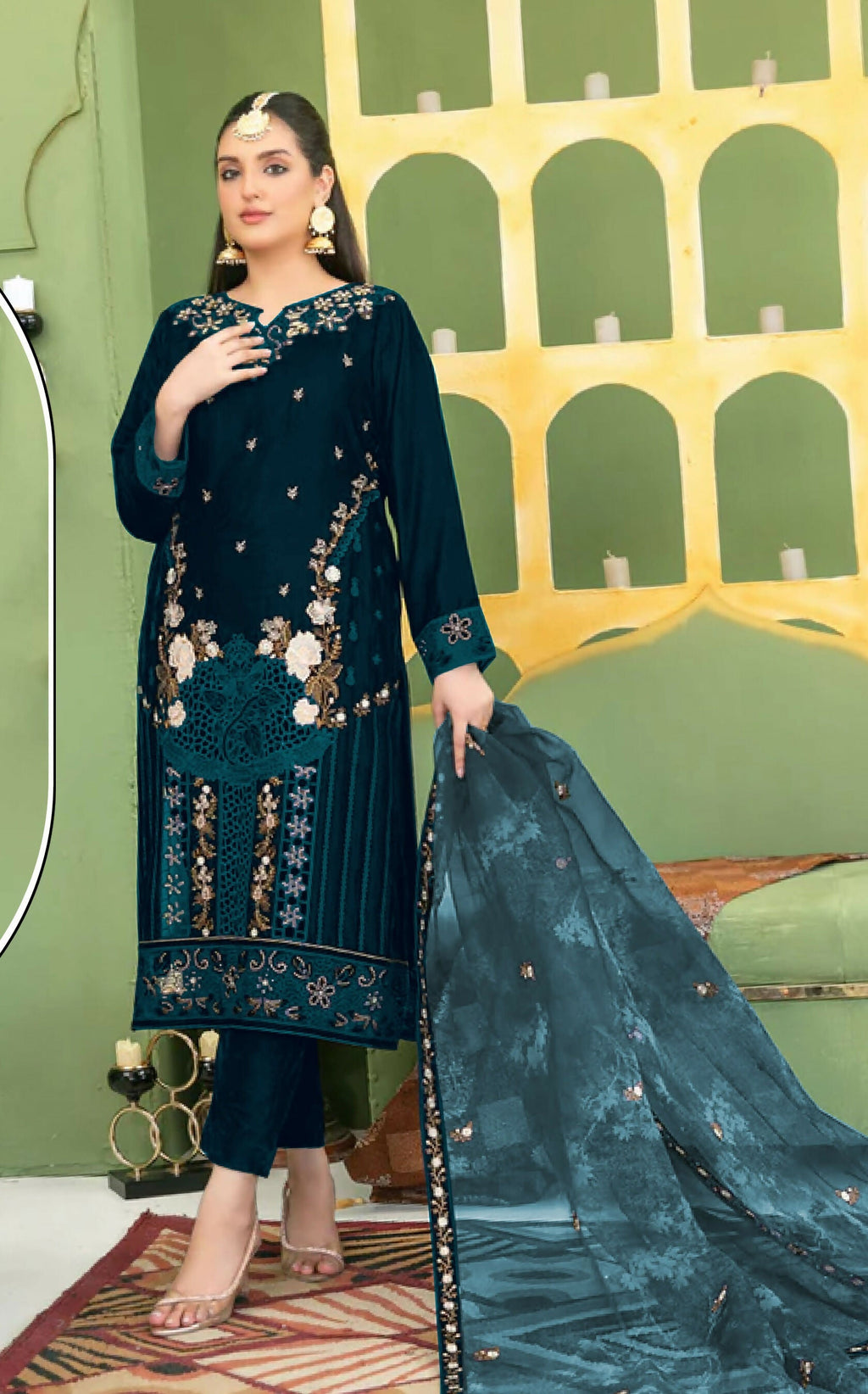 Anaita Green Velvet Suit with Embroidery Sequence Work | Grocsy