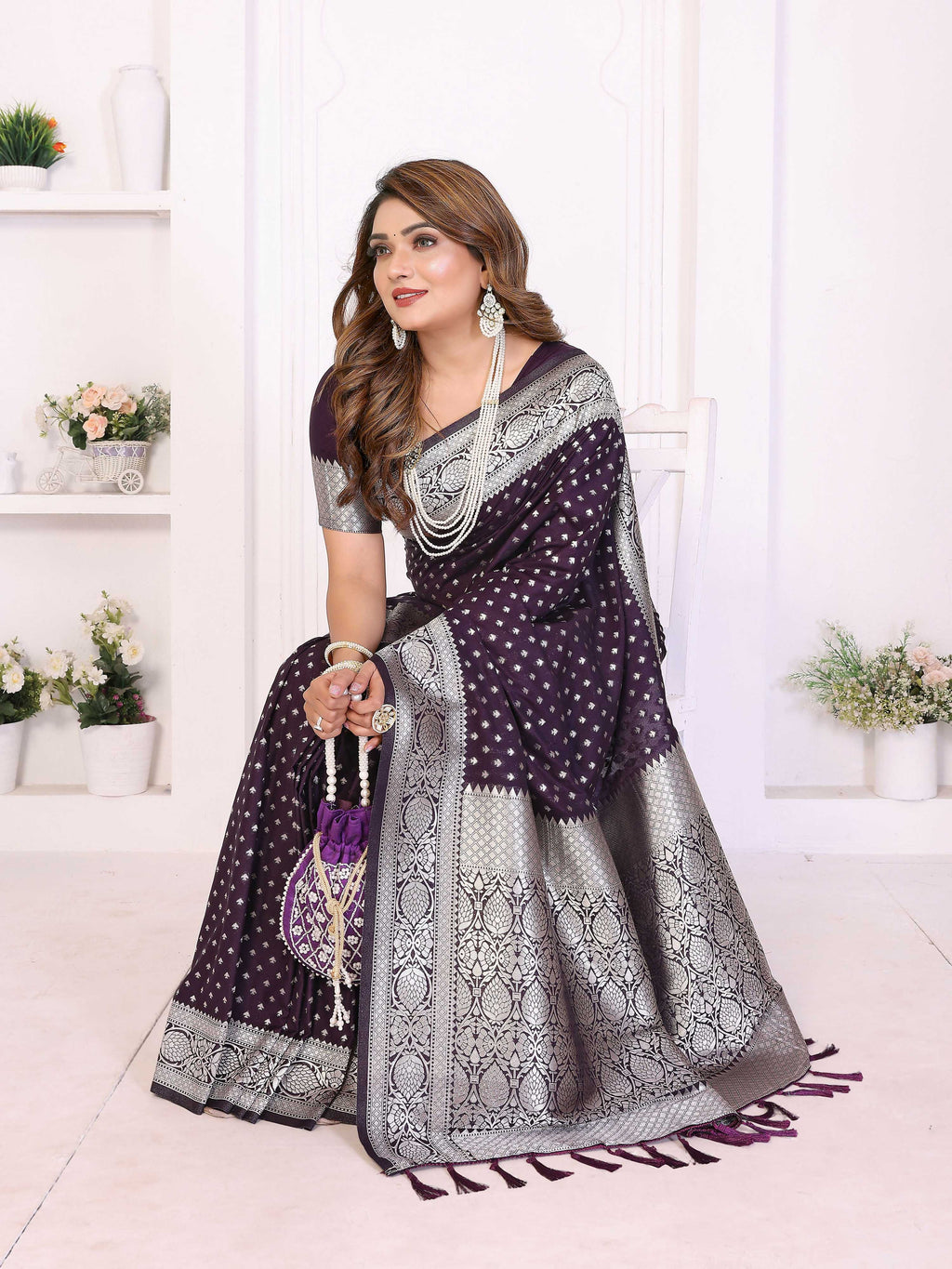 Aastha Fashion Purple Georgette Silk Zari Weaving Saree | Grocsy