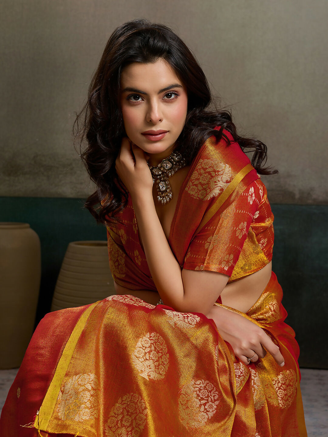 Shree Shyam Fashion Orange Tissue Silk Saree | Grocsy