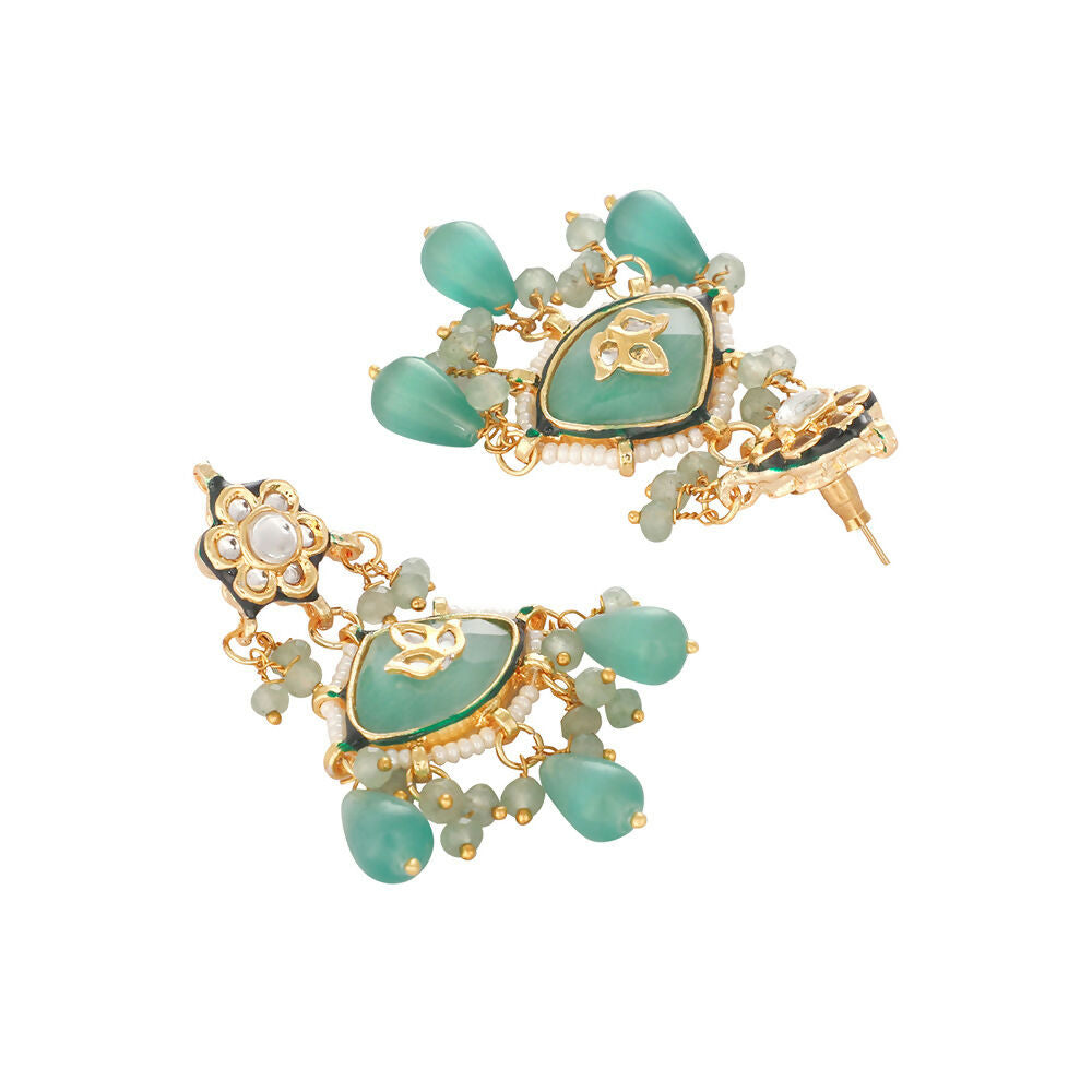 Nuyug 22K Gold Plated Lush Green Maang Tikka & Earrings Set | Grocsy