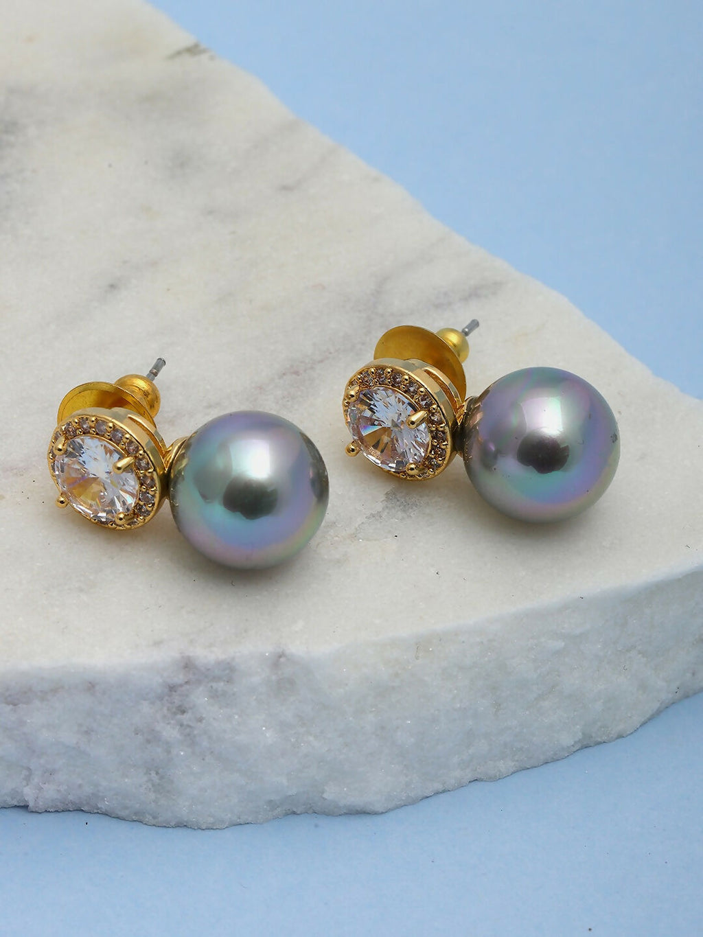 Diamond Studs with Silver Drop- Ruby Raang | Grocsy