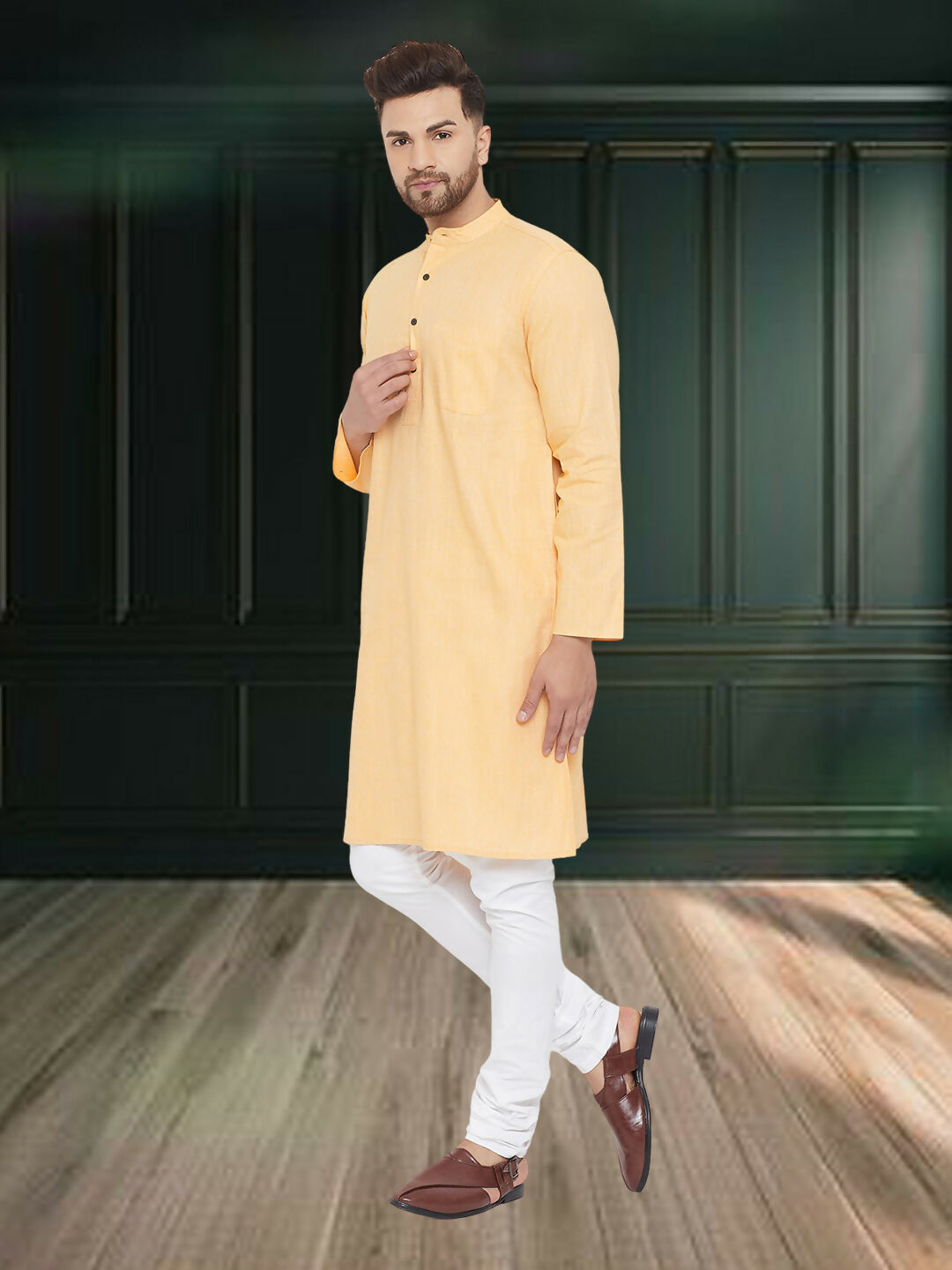 Even Apparels Men's Pure Cotton Yellow Kurta | Grocsy