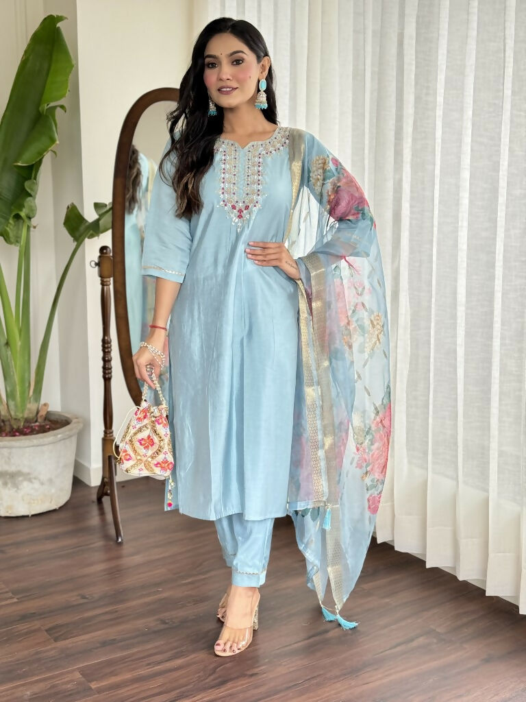 Lavender Viscose chanderi Stitched Suit With Dupatta - Tanisha | Grocsy