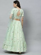 Pista Cotton Embroidered Work Lehenga Choli with Dupatta - Jivika | Grocsy