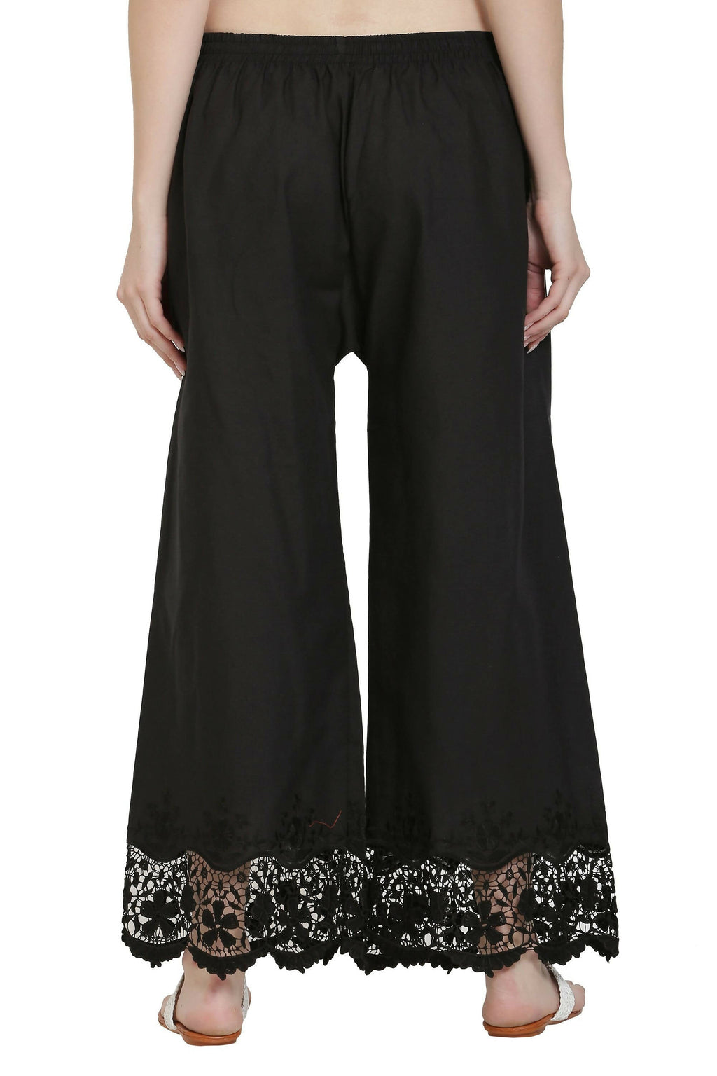 PAVONINE Black Color Chikankari Lace Scalloped Hem Cotton Fabric Sharara | Grocsy