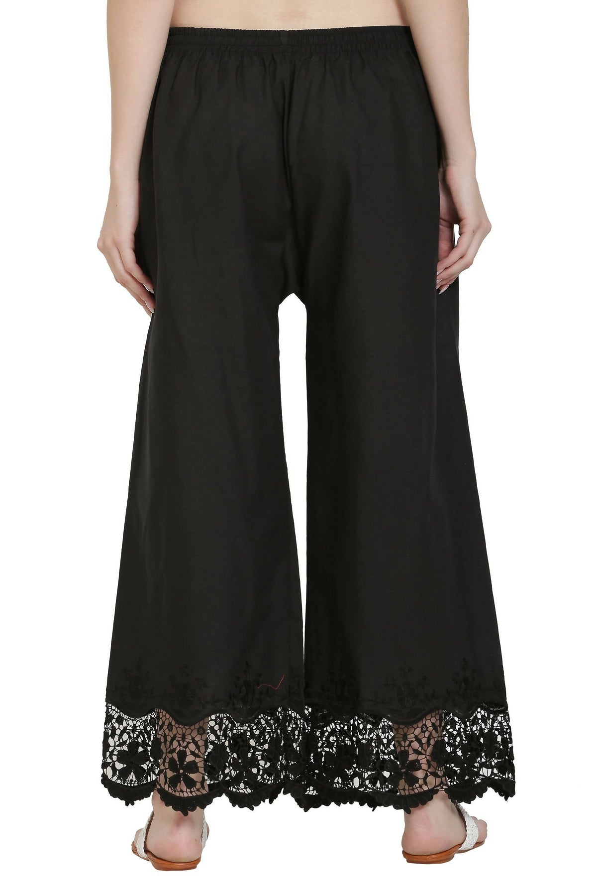 PAVONINE Black Color Chikankari Lace Scalloped Hem Cotton Fabric Sharara | Grocsy