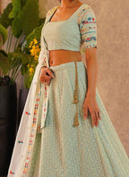 Lehenga Mart Sky Star Faux Georgette Designer Bollywood Style Wedding Wear Lehenga Choli | Grocsy