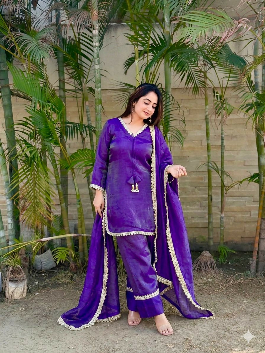 Teeya Creation New Trendy Elegant Jambli Chanderi Silk Kurta Set with Matching Dupatta | Grocsy