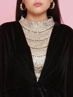 Women Republic Black Velvet Embellished Gown | Grocsy