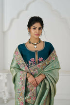 Kesar Fab Trending Reception Green Color With Multi-Thread Embroidery Saree | Grocsy