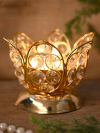 CraftVatika Gold Toned Crystal Lotus Shaped Diya | Grocsy