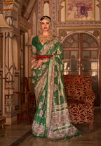 Dark Green P V Silk Digital Print, Zari Work Printed Saree - Rewaa Parampara | Grocsy