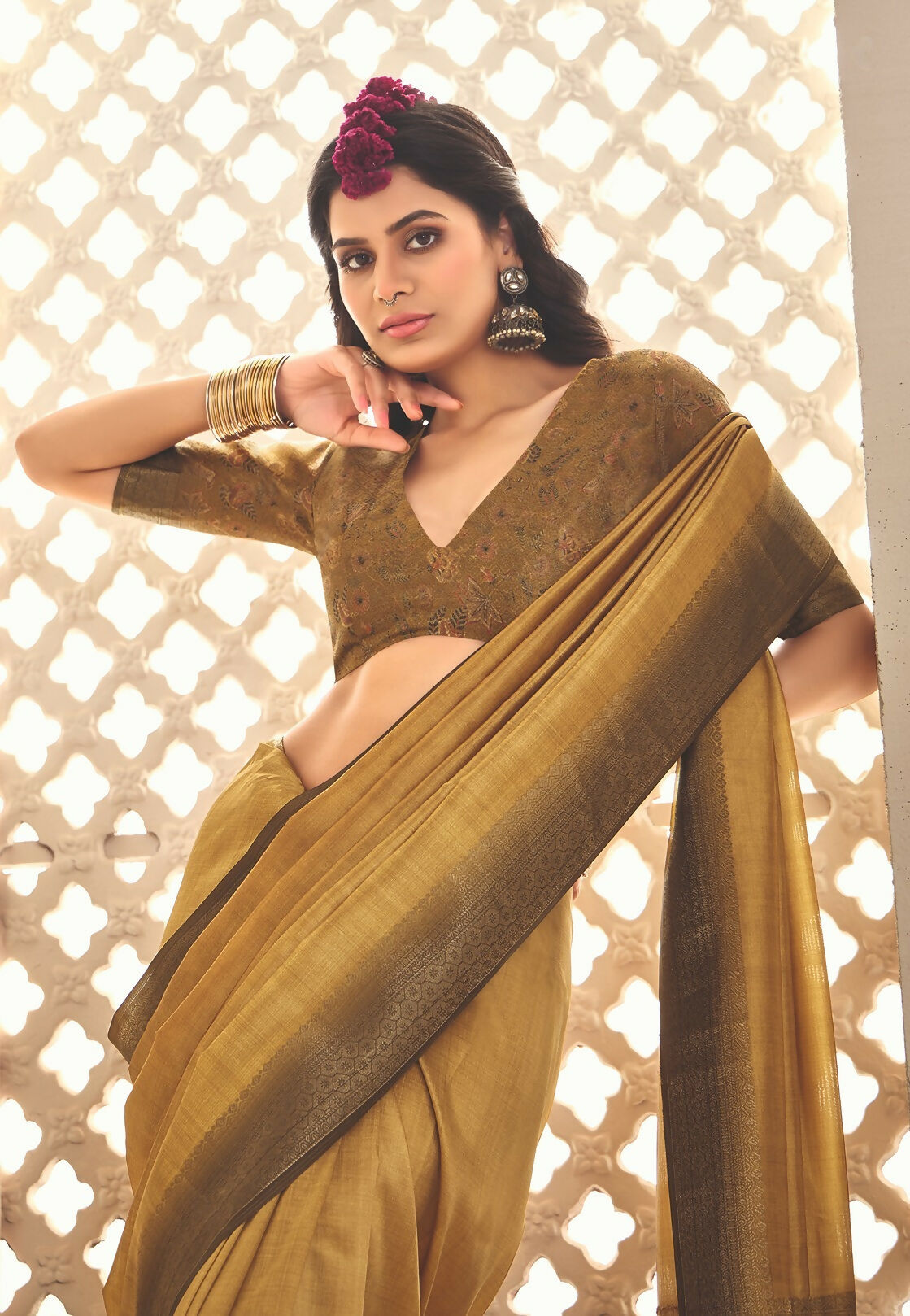 Joban Fashion Satin Silk With Zari Border Mustard Colored Designer Pallu Saree | Grocsy