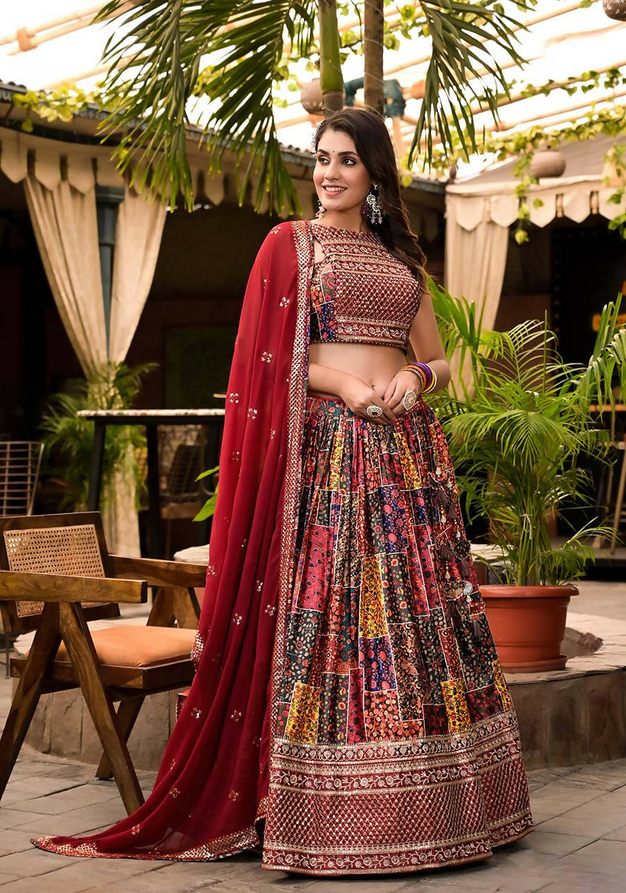 Women's Wedding Traditional Multi Dull Satin Lehenga Choli - Kaushlya | Grocsy
