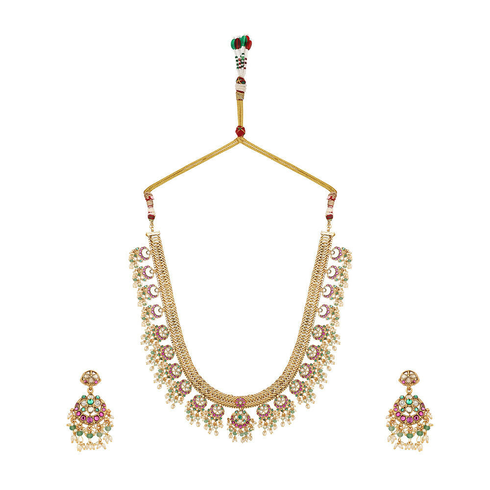 Nuyug 18K Gold Plated Estele Gold Tone Beaded Long Necklace Set | Grocsy