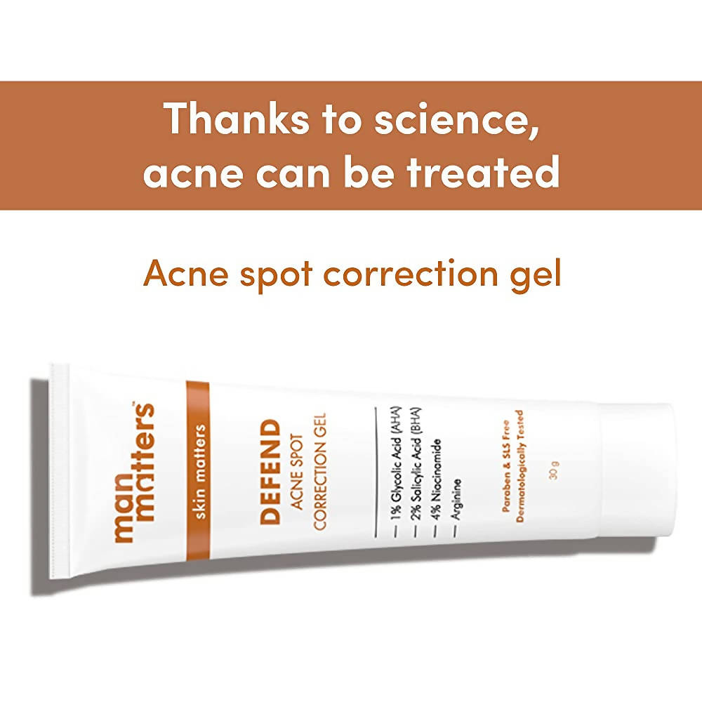 Man Matters Defend Acne Spot Correction Gel For Men, 1% AHA, 2% BHA, 4% Niacinamide | Grocsy